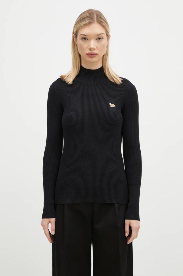 Maison Kitsuné Vuneni pulover Maison Kitsuné Baby Fox Patch za žene, boja: crna, s poludolčevitom, NW00807KT1091
