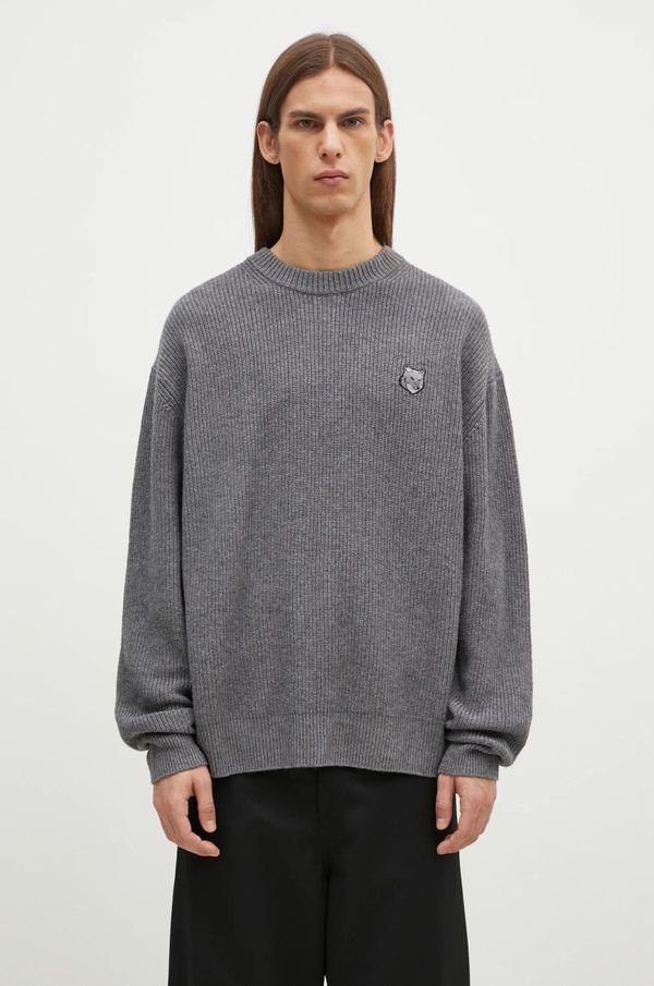 Maison Kitsuné Vuneni pulover Maison Kitsuné Bold Fox Head Patch za muškarce, boja: siva, LM00818KT1093