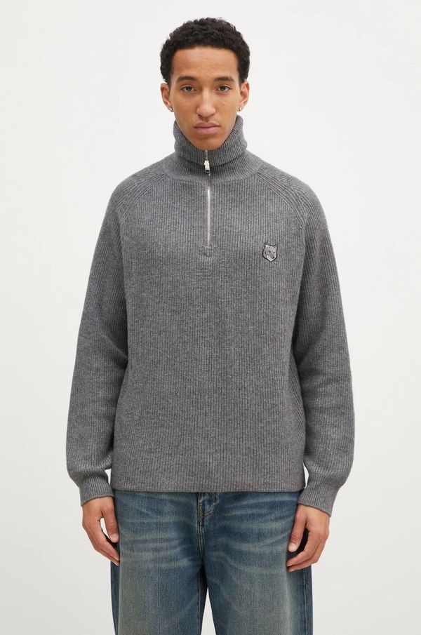 Maison Kitsuné Vuneni pulover Maison Kitsuné Bold Fox Head Patch za muškarce, boja: siva, s poludolčevitom, LM00807KT1093