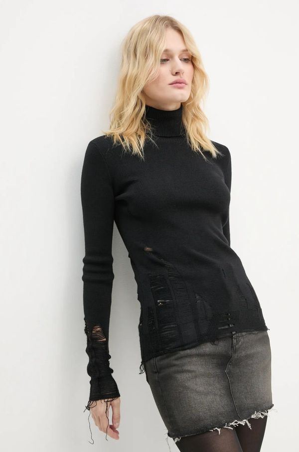 MM6 Maison Margiela Vuneni pulover MM6 Maison Margiela za žene, boja: crna, lagani, s dolčevitom, S62HA0087.M13070