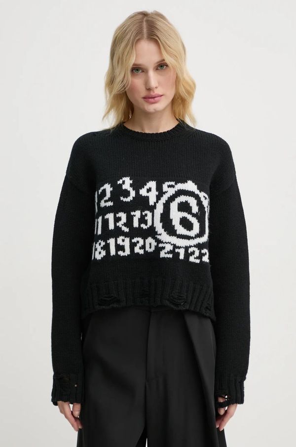 MM6 Maison Margiela Vuneni pulover MM6 Maison Margiela za žene, boja: crna, topli, S62HL0029.M13074