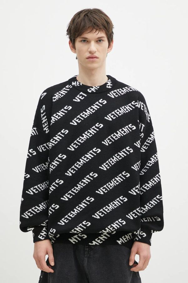Vetements Vuneni pulover VETEMENTS Monogram boja: crna, topli, UA66KN150B