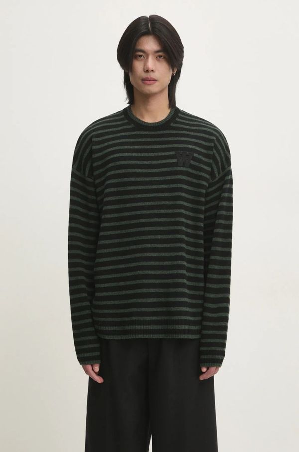 Wood Wood Vuneni pulover Wood Wood Tya Striped Oversized Jumper za muškarce, boja: zelena, 10315502.4159