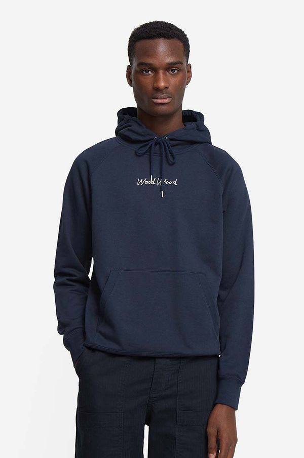 Wood Wood Pamučna dukserica Wood Wood Fred x Fila Hoodie za muškarce, boja: tamno plava, s kapuljačom, s tiskom, 12045600.2474.NAVY-NAVY