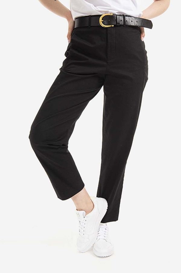 Woolrich Hlače Woolrich Strech Twill Panr za žene, boja: crna, ravni kroj, srednje visoki struk, CFWWTR0118FRUT3028-100