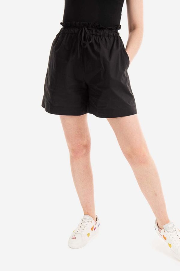 Woolrich Pamučne kratke hlače Woolrich Poplin Short boja: crna, glatki materijal, visoki struk, CFWWSH0021FRUT3027-100