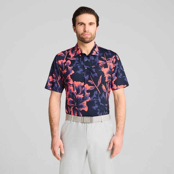 PUMA Men's Puma MATTR Broken Flower Golf Polo T-Shirt, Blue T-Shirt, Size 3XL T-Shirt, Clothing