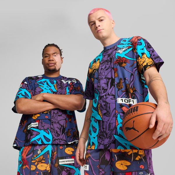 PUMA Men's Puma Melo Phoenix All-over Print Basketball T-Shirt, Blue, Size S, Clothing