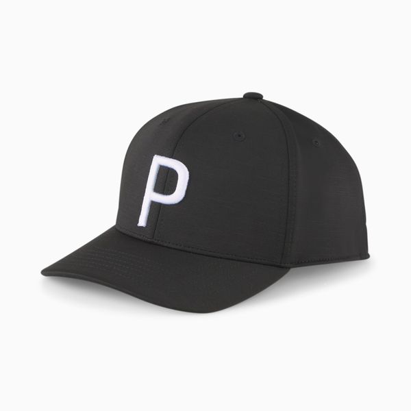 PUMA Men's PUMA P Golf Cap, Black/White Glow