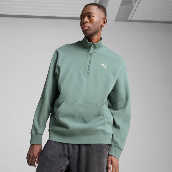 PUMA Men's Puma WARDROBE ESS Relaxed Half Zip Crew, Green, Size M, Clothing