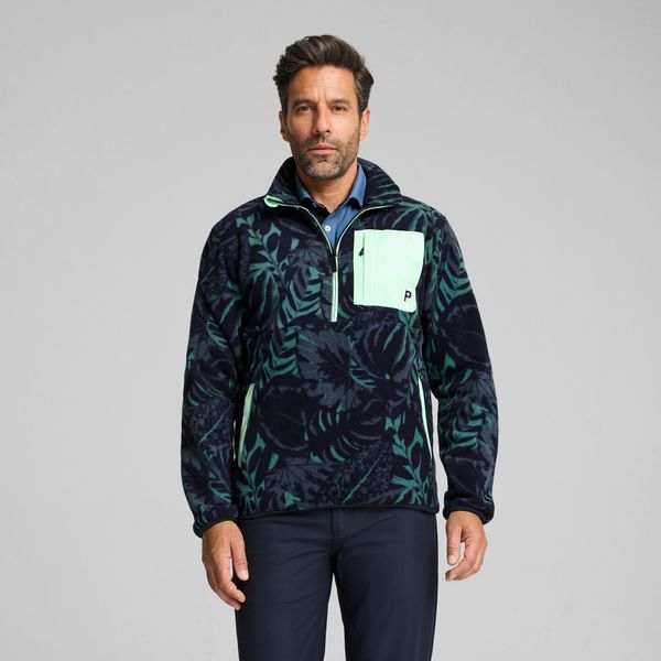 PUMA Men's Puma x PALM TREE CREW Half-Zip Palm Fleece Top, Blue, Size XL, Clothing