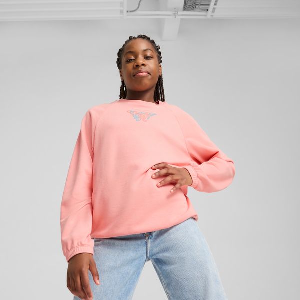 PUMA Puma BUTTERFLY VIBE Crew Top Youth, Pink, Size 9-10Y, Kids