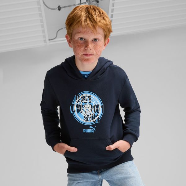 PUMA Puma Manchester City ftbl CULTURE Hoodie Youth, Blue, Size 5-6Y, Clothing
