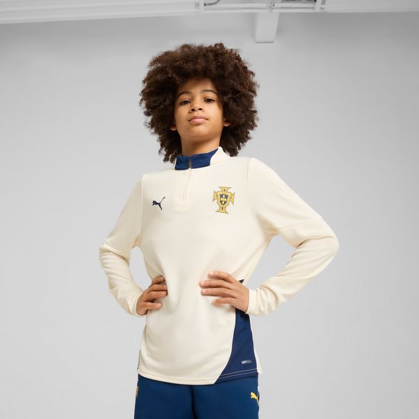 PUMA Puma Portugal Quarter-Zip Training Top Youth, Beige, Size 11-12Y, Clothing
