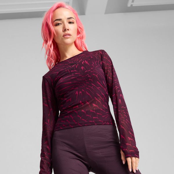 PUMA Women's Puma DARE TO Mesh Long Sleeve T-Shirt, Purple, Size S, Clothing