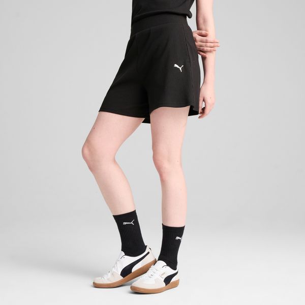 PUMA Women's Puma ESS ELEVATED 5" High-Rise Rib Shorts, Black, Size XL, Clothing