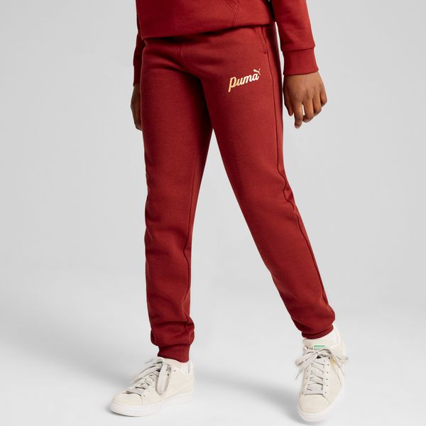 PUMA Women's Puma ESS+ SCRIPT Pants Youth, Red, Size 7-8Y, Clothing