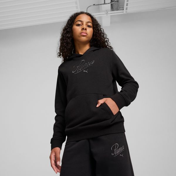 PUMA Women's Puma Essentials Script Hoodie Youth, Black, Size 13-14Y, Clothing