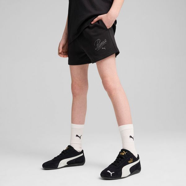 PUMA Women's Puma Essentials Script Shorts Youth, Black, Size 7-8Y, Clothing