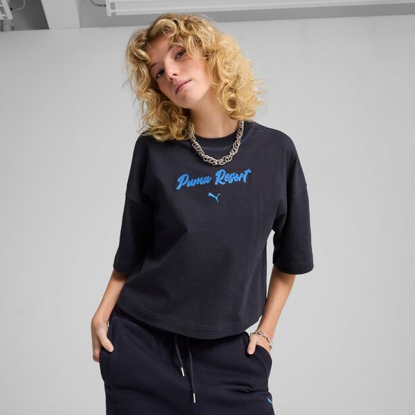 PUMA Women's Puma PREMIUM Essentials Oversized Graphic T-Shirt, Blue, Size S, Clothing