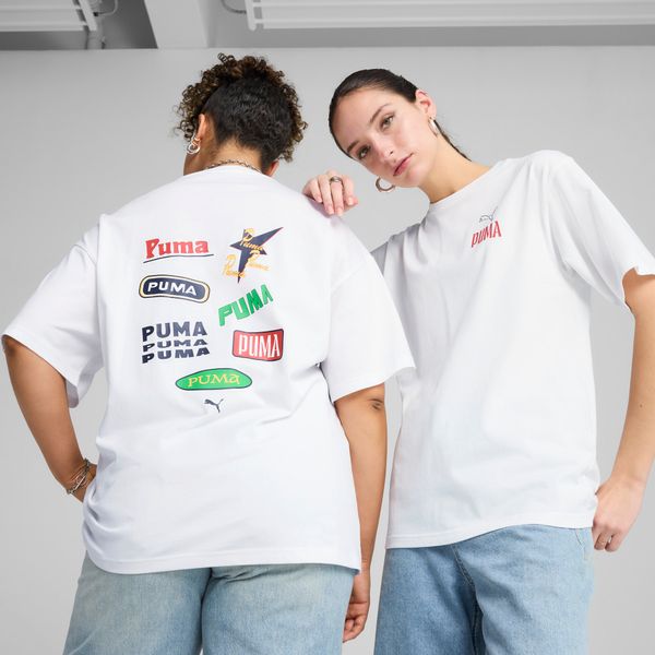PUMA Women's Puma ROAD TO UNITY Relaxed Graphic T-Shirt, White, Size M, Clothing