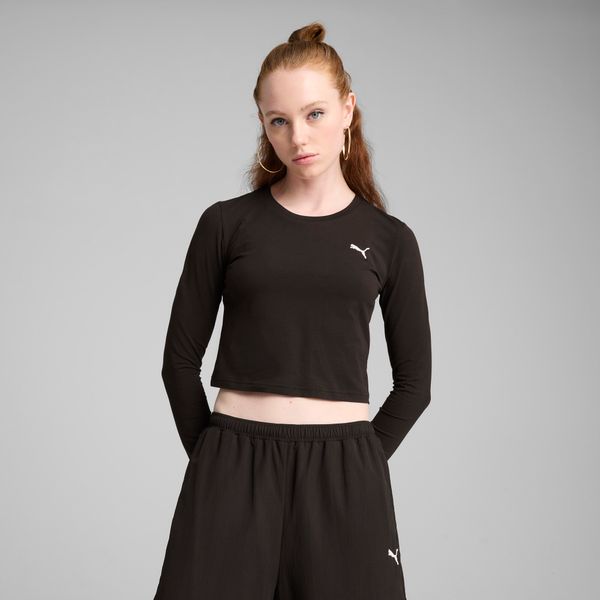 PUMA Women's Puma WARDROBE ESS Longsleeve Baby T-Shirt, Black, Size M, Clothing
