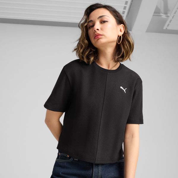 PUMA Women's Puma WARDROBE ESS Ribbed Relaxed T-Shirt, Black, Size XS, Clothing