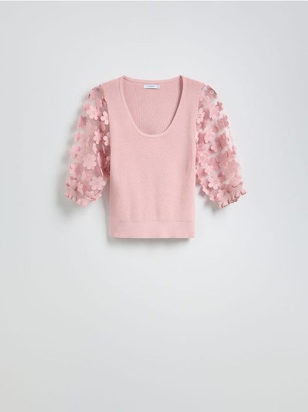 Reserved Reserved - Bluza s ukrasnim rukavima - pastelnoružičasto