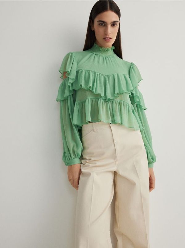 Reserved Reserved - Bluza s volanima - zelena