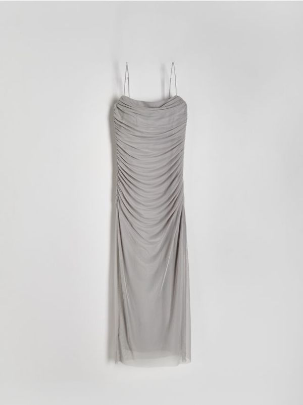 Reserved Reserved - Haljina od tila s nabranim detaljima - light grey