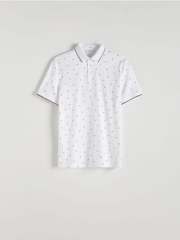 Reserved Reserved - Regular polo-majica sa sitnim uzorkom - bijela