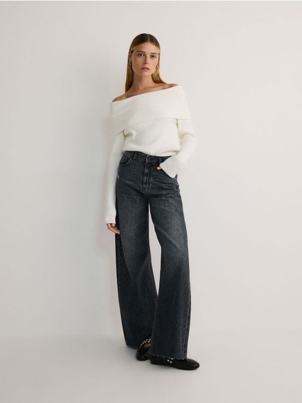 Reserved Reserved - Wide leg traperice s poderotinama - crno
