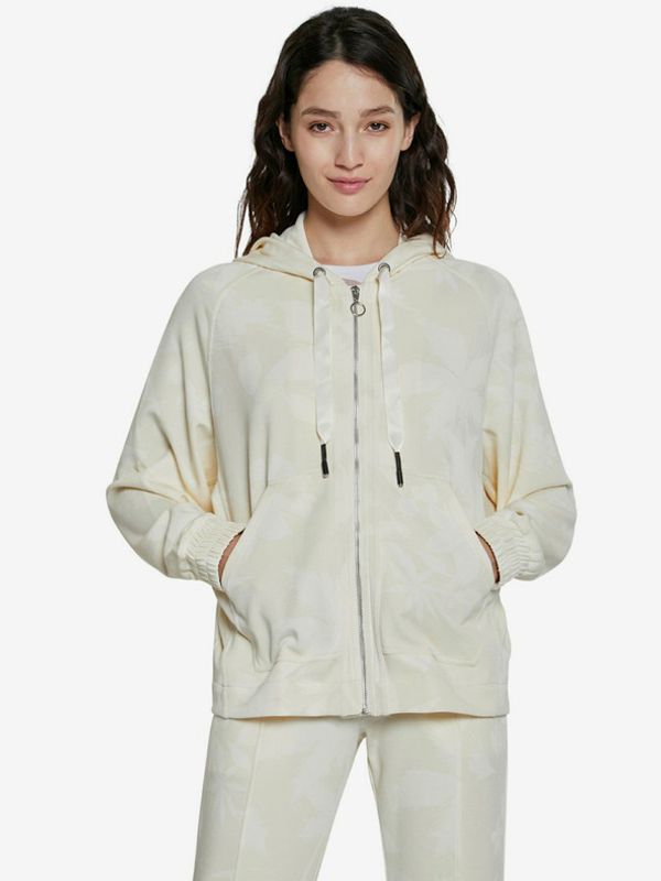 Desigual Desigual Hoodie Zip Pintuck Camo Majica dugih rukava bijela