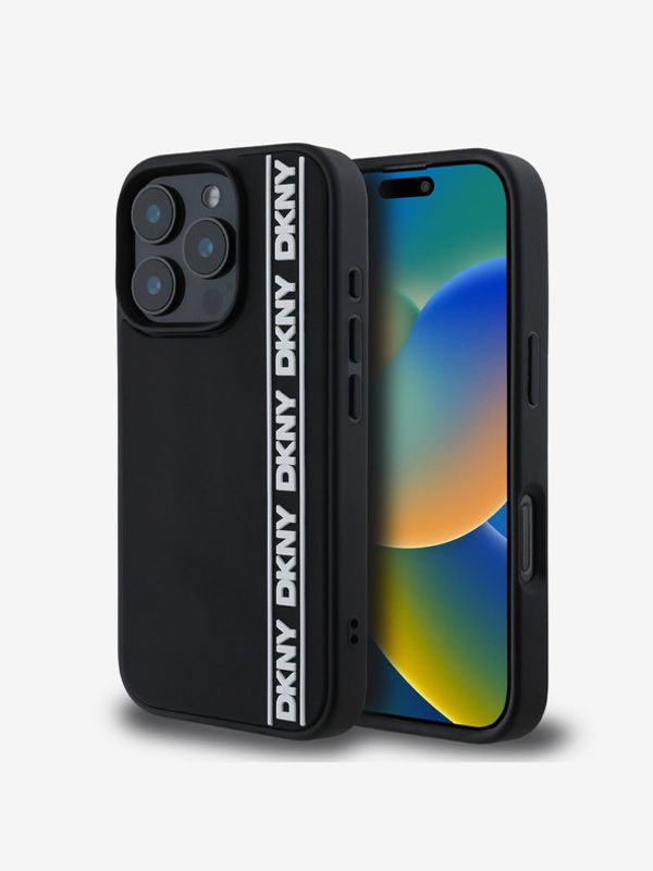 DKNY DKNY 3D Rubber Repeat Logo Line Zadní Kryt pro iPhone 16 Pro Max Black Etui za telefon ljubičasta