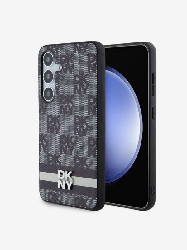 DKNY DKNY PU Leather Checkered Pattern and Stripe Samsung Galaxy S24+ Black Etui za telefon ljubičasta