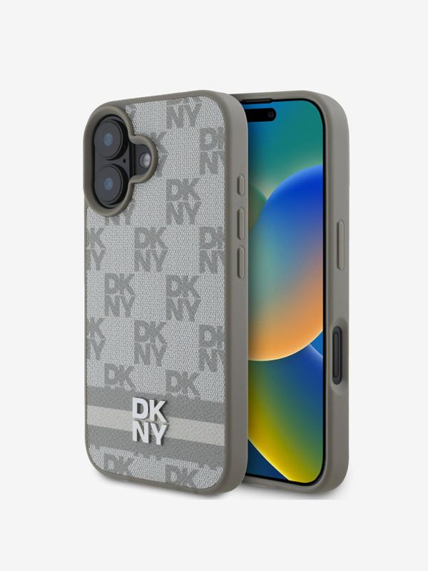 DKNY DKNY PU Leather Checkered Pattern and Stripe Zadní Kryt pro iPhone 16 Beige Etui za telefon ljubičasta