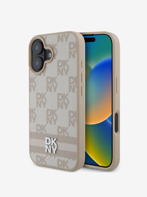 DKNY DKNY PU Leather Checkered Pattern and Stripe Zadní Kryt pro iPhone 16 Pink Etui za telefon ljubičasta