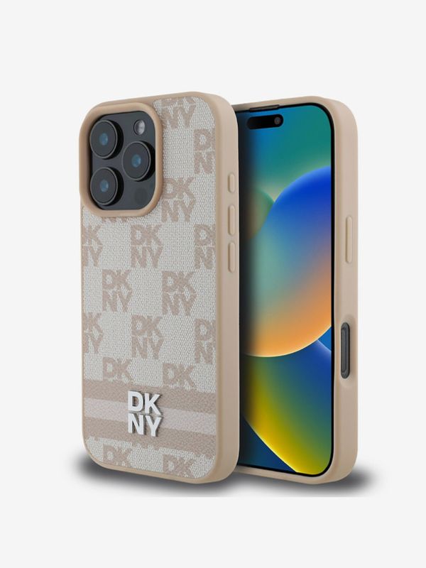 DKNY DKNY PU Leather Checkered Pattern and Stripe Zadní Kryt pro iPhone 16 Pro Max Pink Etui za telefon ljubičasta