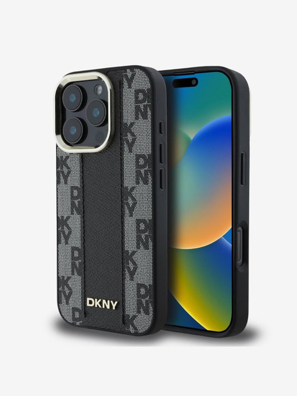 DKNY DKNY PU Leather Checkered Pattern Magsafe iPhone 16 Pro Max Black Etui za telefon ljubičasta