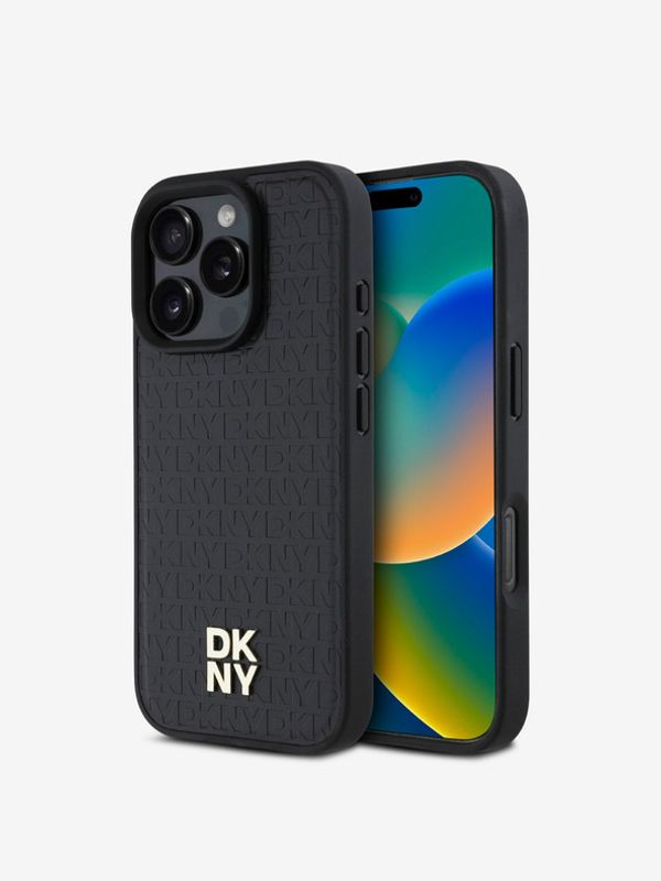 DKNY DKNY PU Leather Repeat Pattern Stack Logo MagSafe Zadní Kryt pro iPhone 16 Pro Max Black Etui za telefon ljubičasta