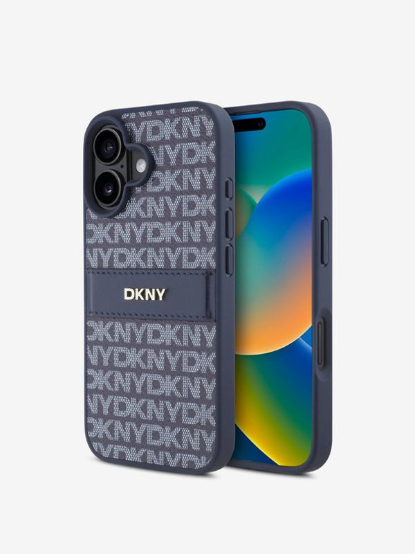 DKNY DKNY PU Leather Repeat Pattern Tonal Stripe iPhone 16 Blue Etui za telefon ljubičasta