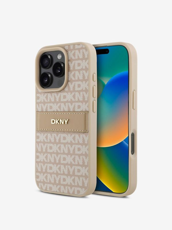 DKNY DKNY PU Leather Repeat Pattern Tonal Stripe iPhone 16 Pro Max Pink Etui za telefon ljubičasta