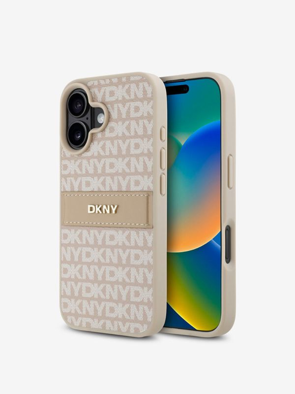 DKNY DKNY PU Leather Repeat Pattern Tonal Stripe Zadní Kryt pro iPhone 16 Plus Pink Etui za telefon ljubičasta