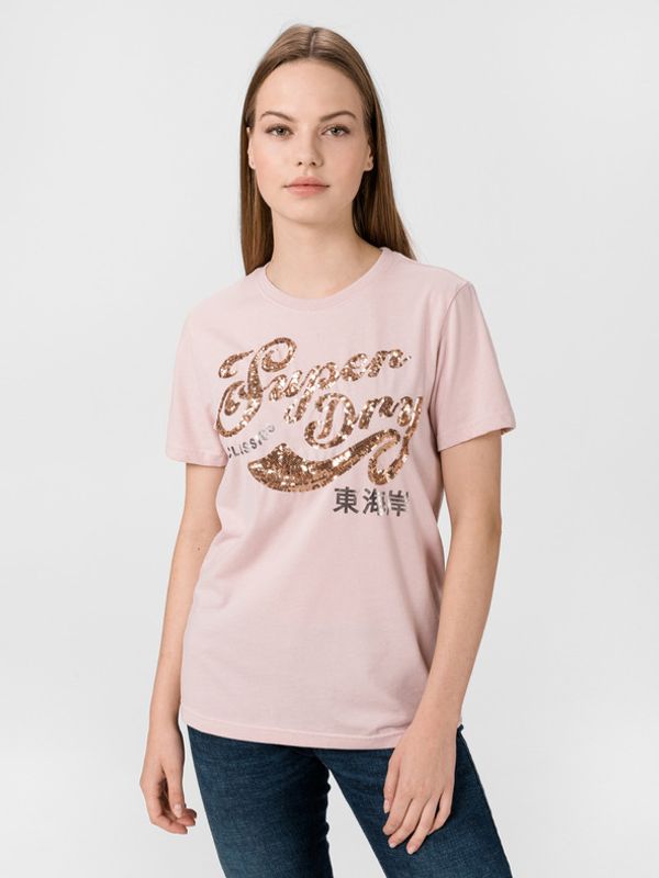 SuperDry SuperDry Script Sequin Majica ružičasta